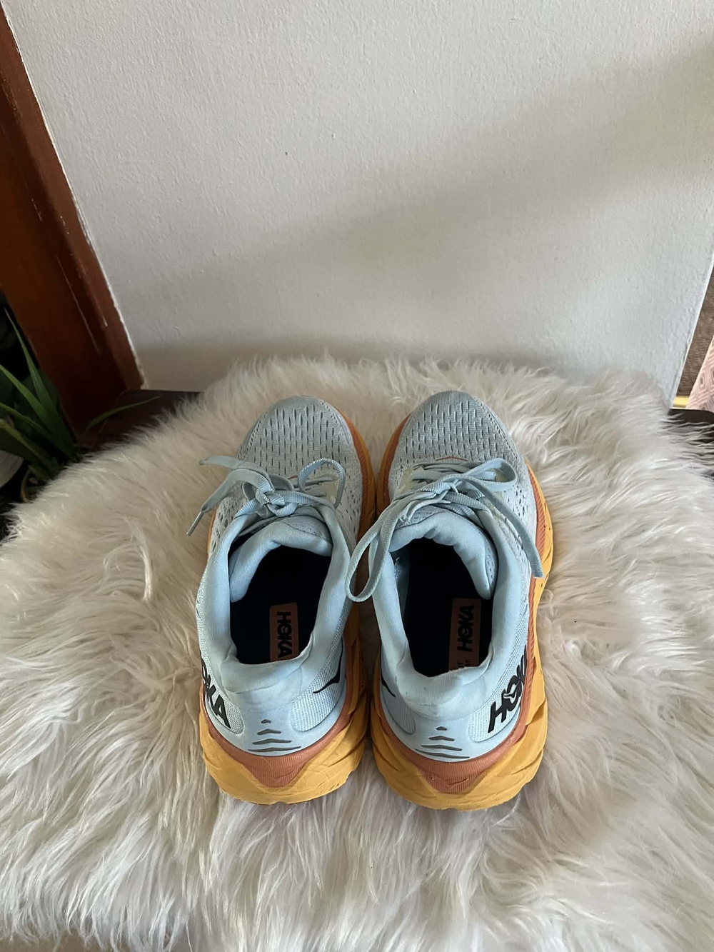 Hoka One One Women's Light Blue Running Shoes with Orange Accents - Picture 3 of 8